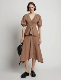 Proenza Schouler White Label | Gingham Long Sleeve Peplum Top - Coral/Black -Clothing Shop 18897047 43581448 1320