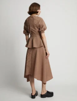 Proenza Schouler White Label | Gingham Long Sleeve Peplum Top - Coral/Black -Clothing Shop 18897047 43581462 1320