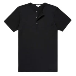 Sunspel Henley T-Shirt Black