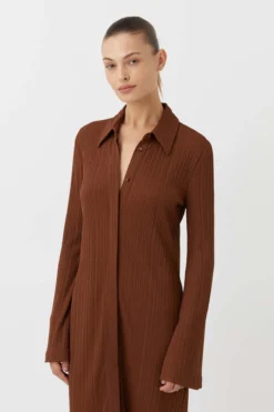 Camilla And Marc | Lumi Shirt Dress - Walnut -Clothing Shop C M CAMILLA AND MARC Lumi ribbed maxi shirt dress brown 5 1200x1800 2x 30ae0c82 df3a 4da7 b1e3 3b30d06347a7