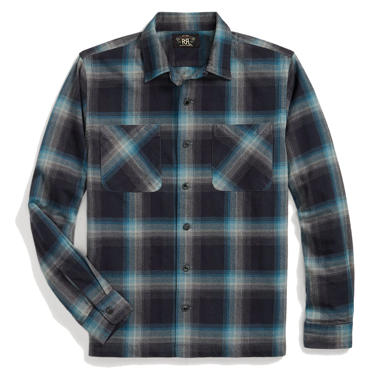 RRL By Ralph Lauren Plaid Jaspe Twill Camp Workshirt Black/Blue 1 RRL By Ralph Lauren Plaid Jaspe Twill Camp Workshirt Black/Blue
