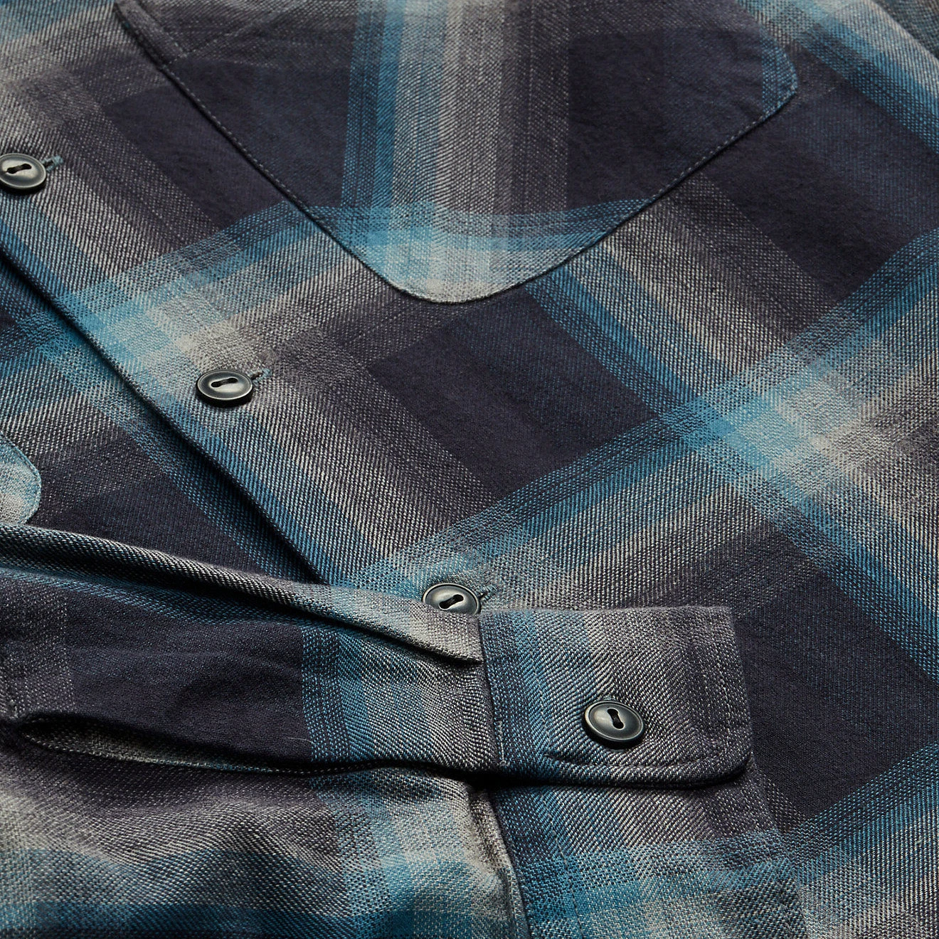 RRL By Ralph Lauren Plaid Jaspe Twill Camp Workshirt Black/Blue 5 RRL By Ralph Lauren Plaid Jaspe Twill Camp Workshirt Black/Blue - Image 5