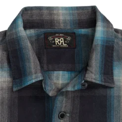 RRL By Ralph Lauren Plaid Jaspe Twill Camp Workshirt Black/Blue 7 RRL By Ralph Lauren Plaid Jaspe Twill Camp Workshirt Black/Blue -Clothing Shop RRLbyRalphLaurenPlaidJaspeTwillCampWorkshirtBlackBlue30064 4