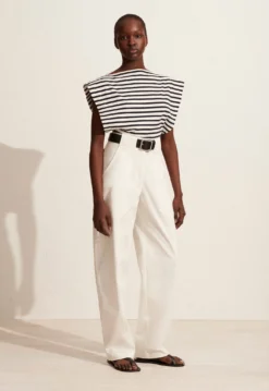 Matteau | Boat Neck Tee - Navy/White -Clothing Shop S20 BRETON BOAT NECK TEE UTILITY TROUSER NAVY WHITE 22526 Matteau D2 1392