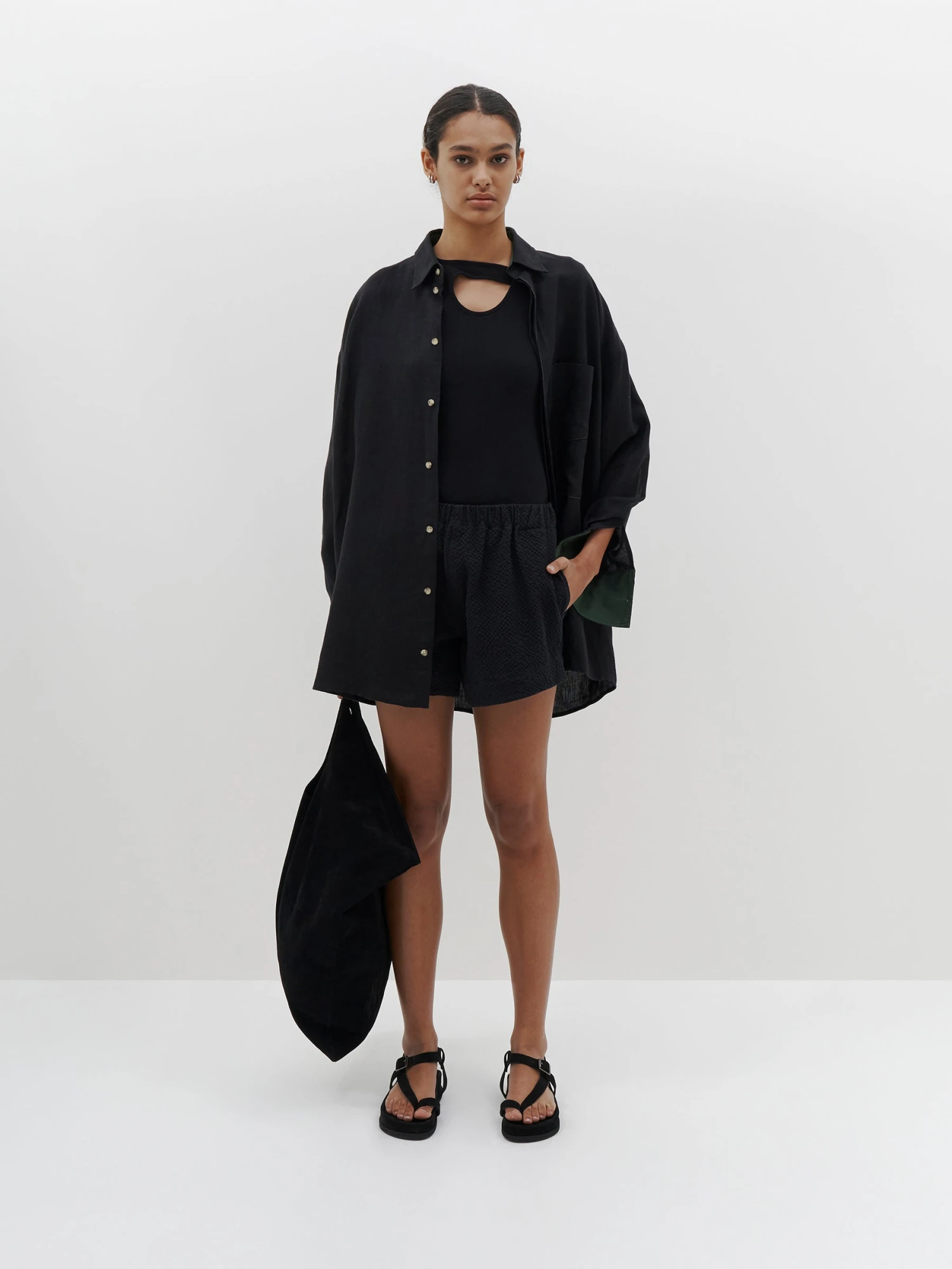 Bassike | Seersucker Pull On Mini Short - Black 6 Bassike | Seersucker Pull On Mini Short - Black - Image 6