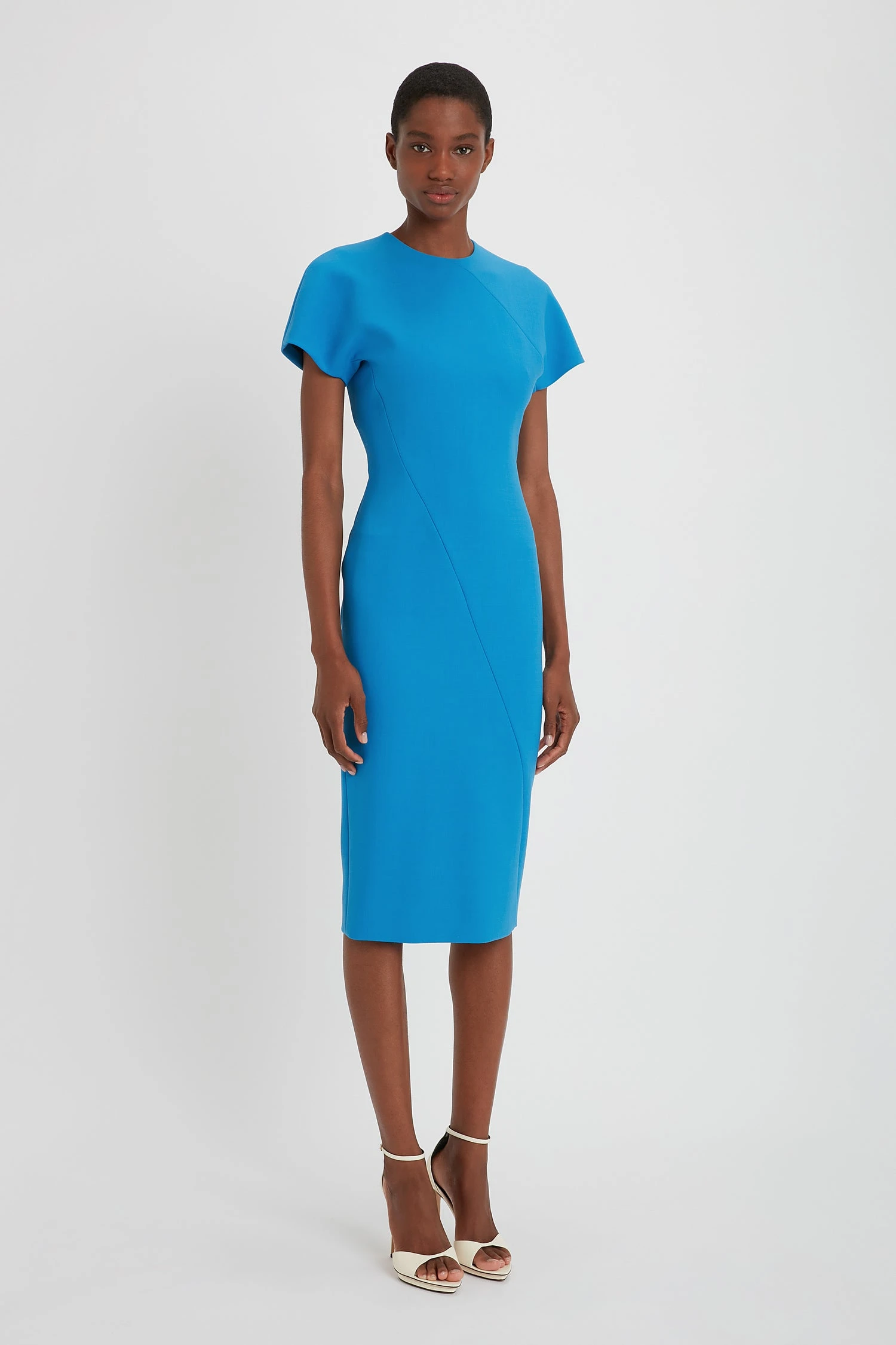 Victoria Beckham | Spiral Seam T.Shirt Fitted Dress - Sky Blue - Image 3
