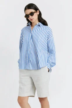 Karen Walker | Berisford Dress Shirt - Sky Stripe -Clothing Shop berrisford shirt sky stripe 2702 02 0489111001671568255