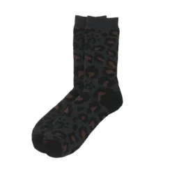 Rototo Pile Leopard Crew Socks Charcoal